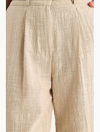 Pantalon palazzo en lin avec ceinture en paille et détails de poche lucci