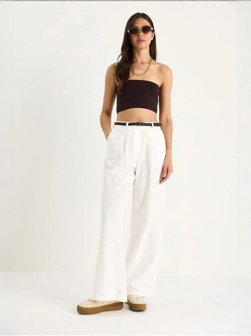 Pantalon palazzo en lin avec ceinture en paille et détails de poche lucci - Kiabi