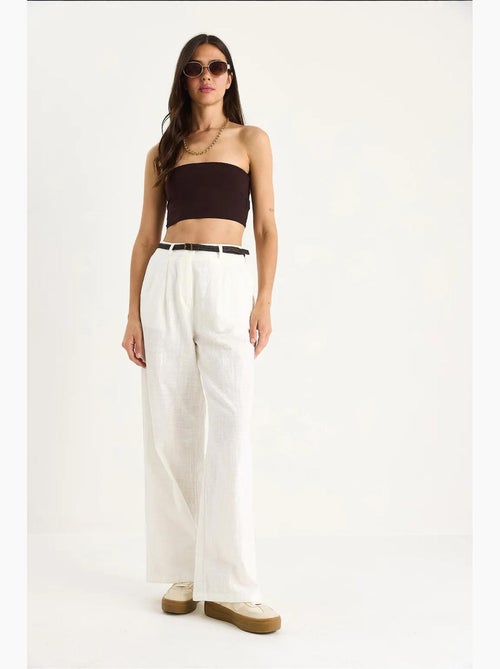 Pantalon palazzo en lin avec ceinture en paille et détails de poche lucci - Kiabi