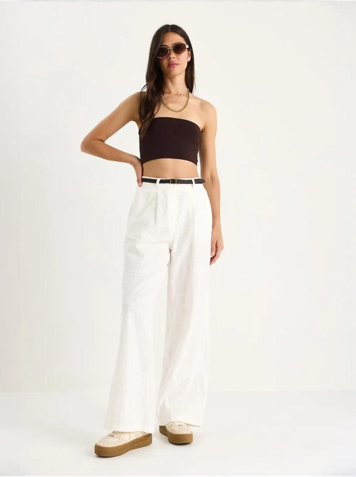 Pantalon palazzo en lin avec ceinture en paille et détails de poche lucci - Kiabi