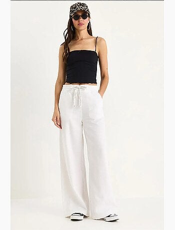 Pantalon palazzo en lin avec poches à taille élastique bianco lucci
