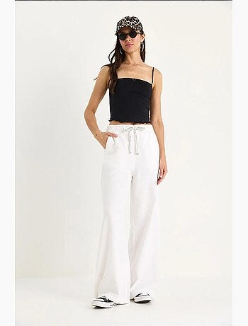 Pantalon palazzo en lin avec poches à taille élastique bianco lucci