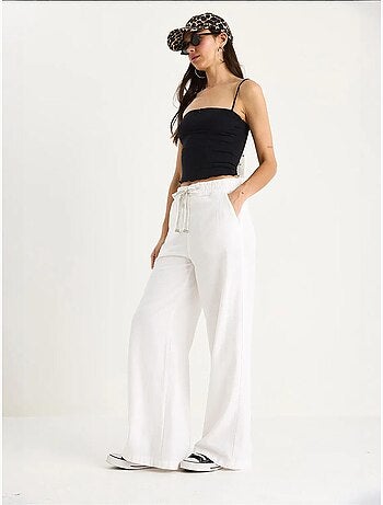 Pantalon palazzo en lin avec poches à taille élastique bianco lucci
