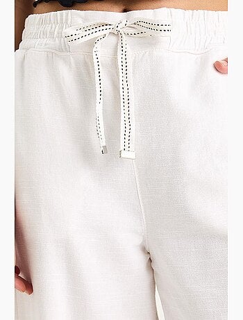 Pantalon palazzo en lin avec poches à taille élastique bianco lucci