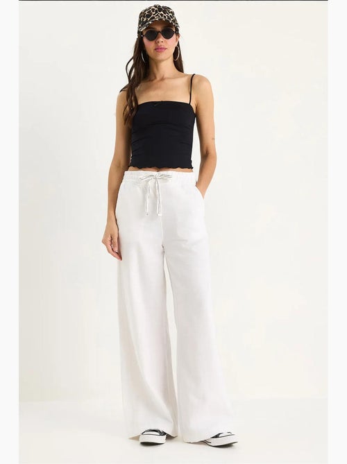 Pantalon palazzo en lin avec poches à taille élastique bianco lucci - Kiabi