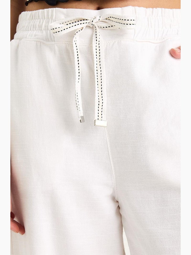 Pantalon palazzo en lin avec poches à taille élastique bianco lucci Blanc - Kiabi