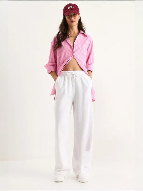 Pantalon palazzo en lin avec taille élastique et poches bianco lucci - Kiabi