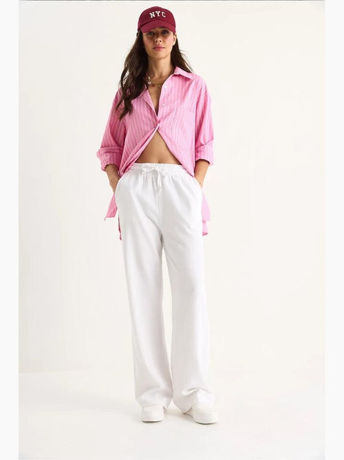 Pantalon palazzo en lin avec taille élastique et poches bianco lucci - Kiabi