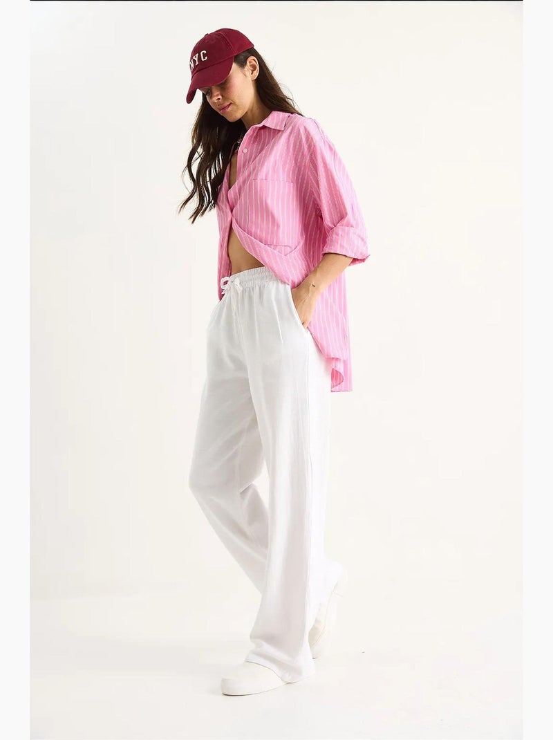 Pantalon palazzo en lin avec taille élastique et poches bianco lucci Blanc - Kiabi