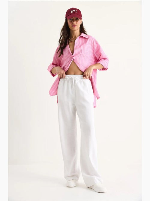 Pantalon palazzo en lin avec taille élastique et poches bianco lucci - Kiabi