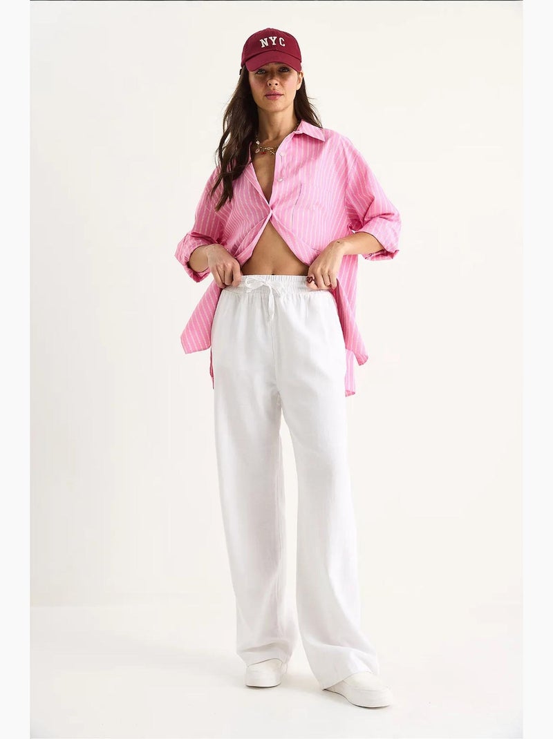 Pantalon palazzo en lin avec taille élastique et poches bianco lucci Blanc - Kiabi