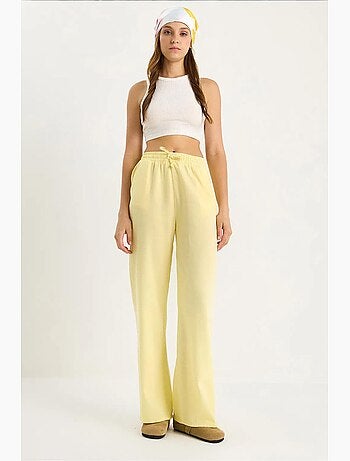 Pantalon palazzo en lin avec taille élastique et poches bianco lucci
