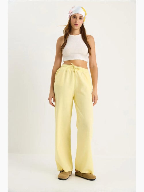 Pantalon palazzo en lin avec taille élastique et poches bianco lucci - Kiabi Pantalon palazzo en lin avec taille élastique et poches bianco lucci - Kiabi