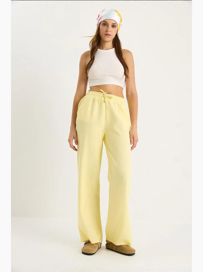 Pantalon palazzo en lin avec taille élastique et poches bianco lucci Jaune citron - Kiabi