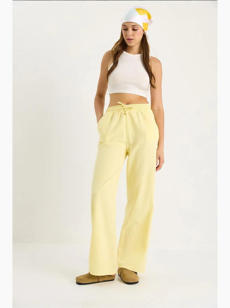 Pantalon palazzo en lin avec taille élastique et poches bianco lucci Jaune citron - Kiabi