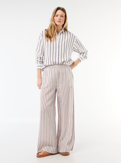 Pantalon palazzo en lin mélangé - Kiabi