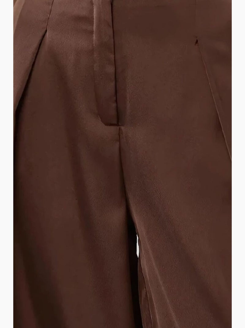 Pantalon palazzo en satin à taille haute et jambes larges hiccup Marron - Kiabi