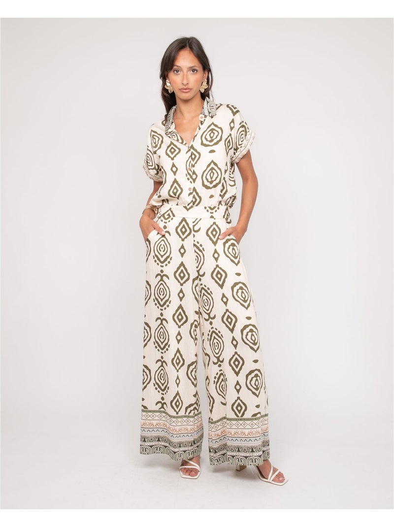 Pantalon palazzo motifs EDMIRA Kaki - Kiabi