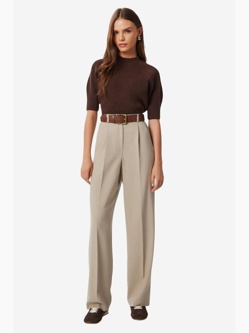 Pantalon palazzo plissé avec fermeture éclair istanbul Beige argile - Kiabi