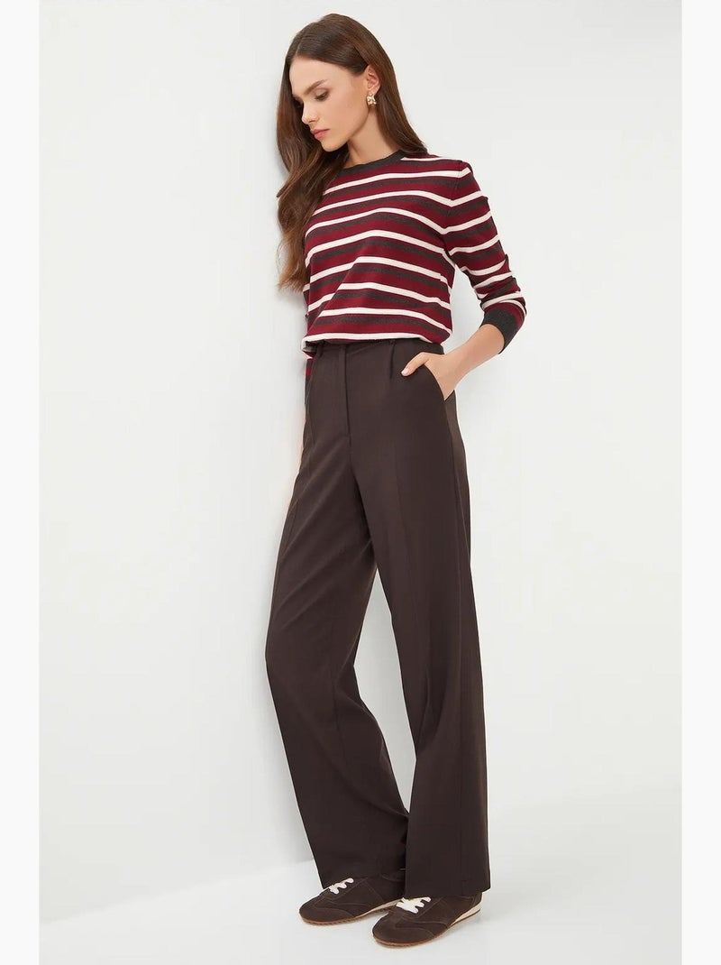 Pantalon palazzo plissé avec fermeture éclair istanbul Marron chocolat - Kiabi