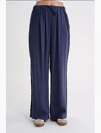 Pantalon palazzo plissé taille haute avec cordon de serrage mixray