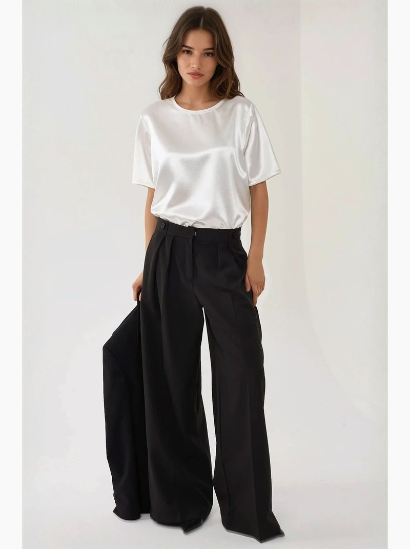 Pantalon palazzo plissé taille haute hiccup Noir - Kiabi
