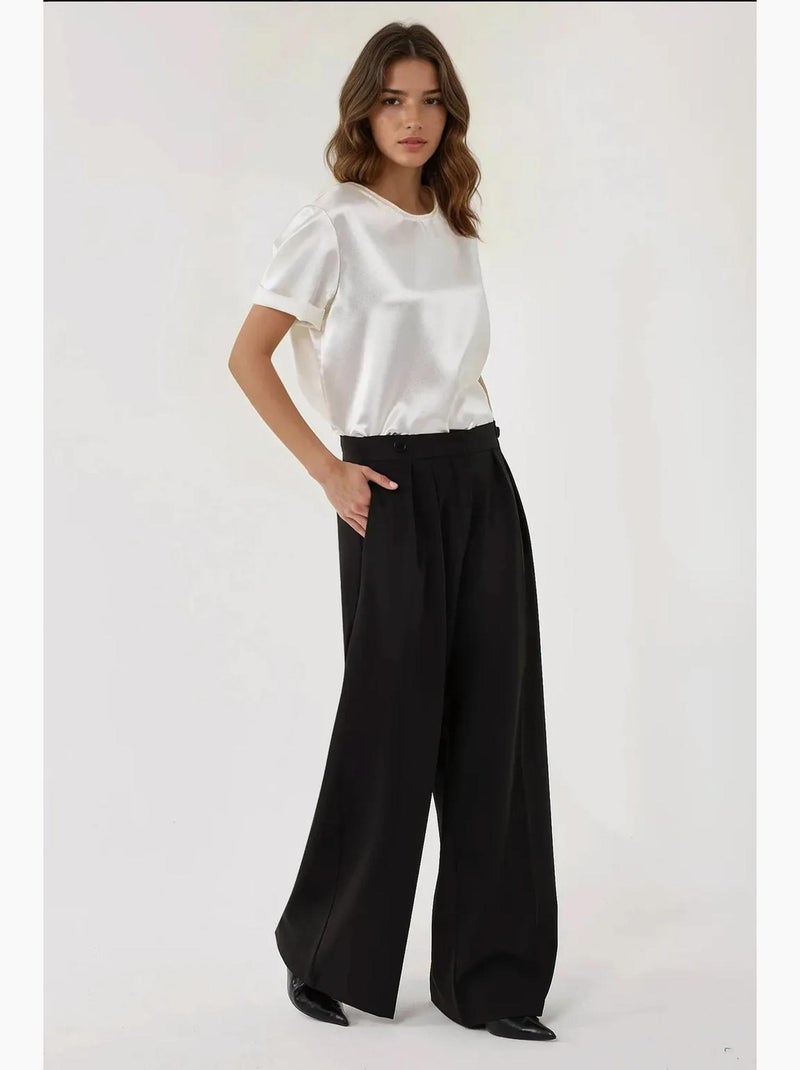 Pantalon palazzo plissé taille haute hiccup Noir - Kiabi