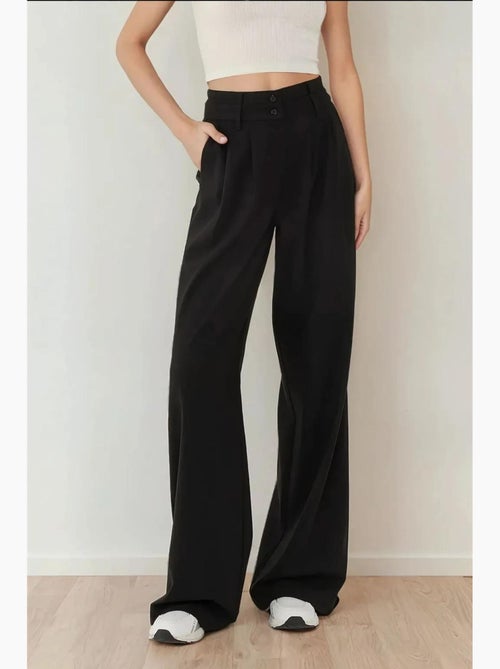 Pantalon palazzo plissé taille haute hiccup - Kiabi