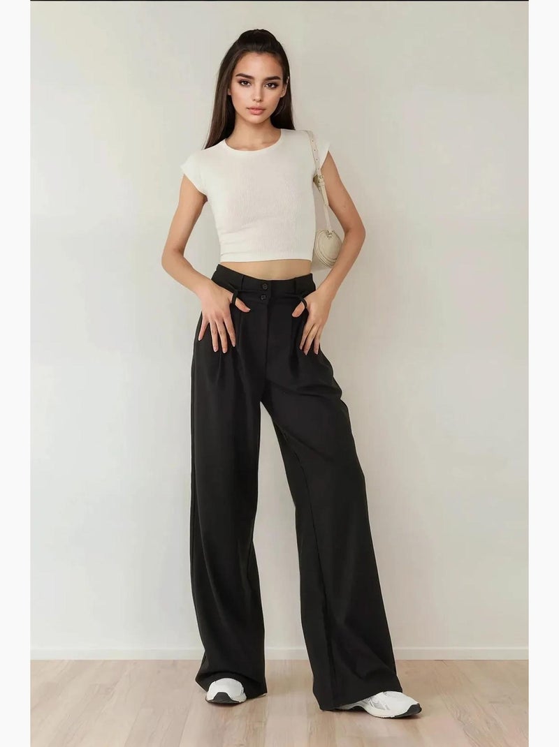 Pantalon palazzo plissé taille haute hiccup Noir - Kiabi