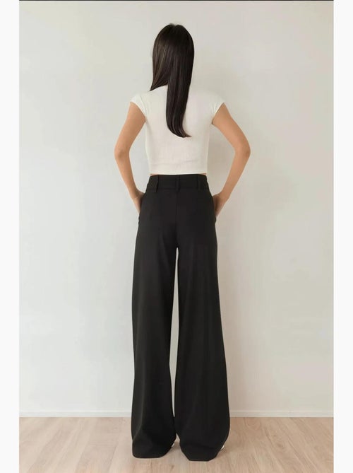 Pantalon palazzo plissé taille haute hiccup - Kiabi