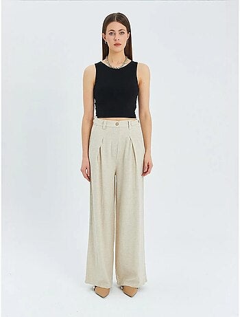 Pantalon palazzo plissé taille haute mixray