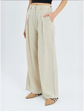 Pantalon palazzo plissé taille haute mixray