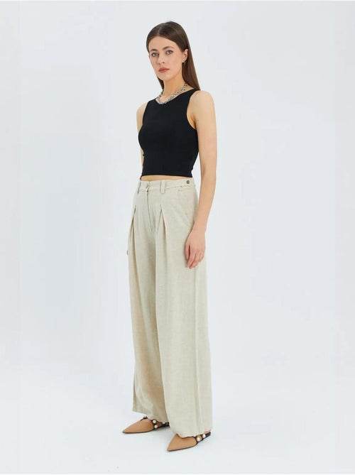 Pantalon palazzo plissé taille haute mixray - Kiabi Pantalon palazzo plissé taille haute mixray - Kiabi