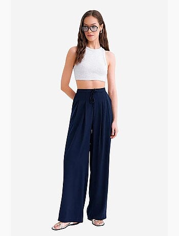 Pantalon palazzo plissé taille haute mixray