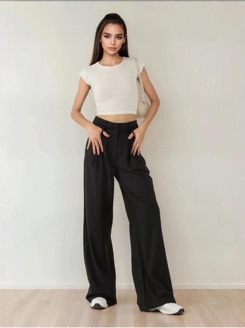 Pantalon Palazzo plissé taille haute - Kiabi Pantalon Palazzo plissé taille haute - Kiabi