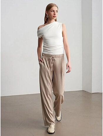 Pantalon palazzo rayé à jambe large dilvin