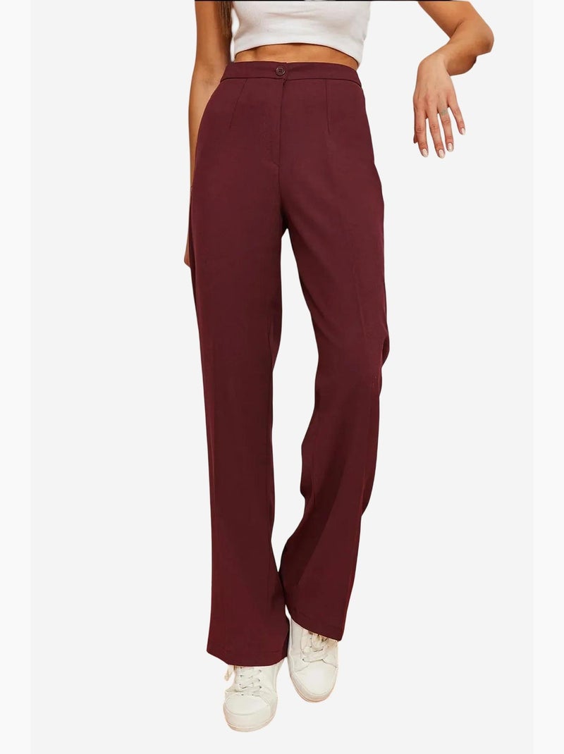 Pantalon palazzo taille haute à jambes larges lucci Rouge bordeaux - Kiabi