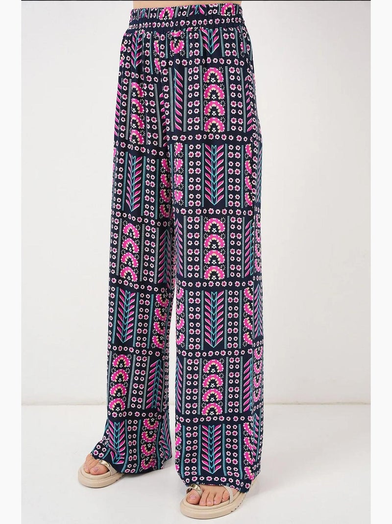 Pantalon palazzo taille haute à rayures géométriques bdart Bleu marine - Kiabi