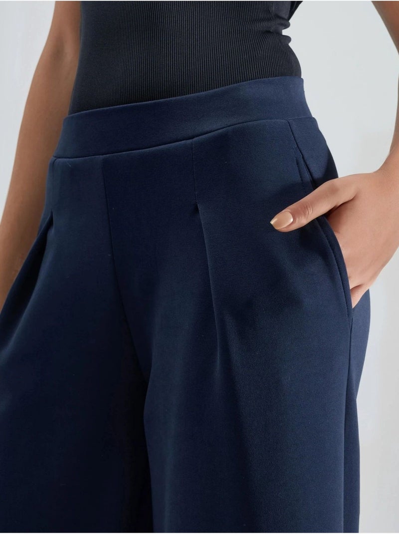Pantalon palazzo taille haute avec élastique busem Bleu marine - Kiabi
