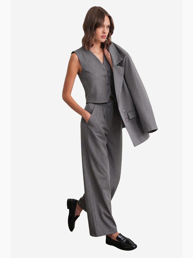 Pantalon palazzo taille haute avec poches mixray Gris foncé - Kiabi