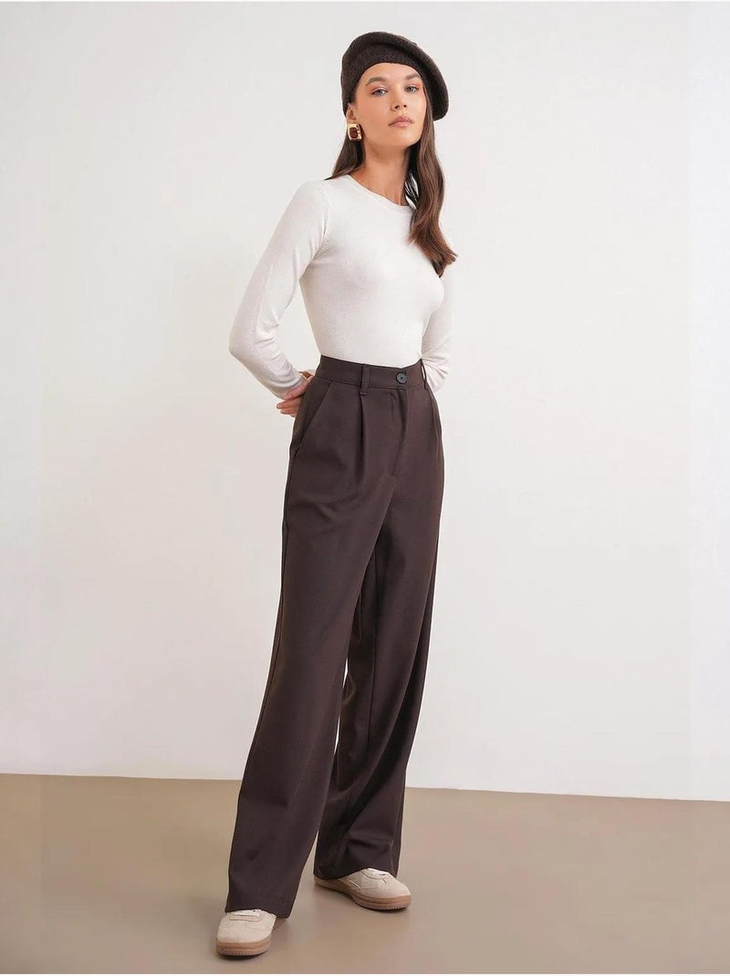 Pantalon palazzo taille haute avec poches mixray Marron foncé - Kiabi