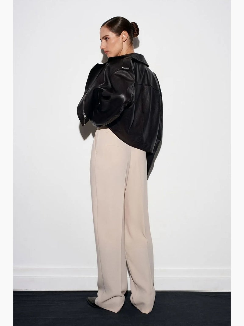 Pantalon palazzo taille haute en crêpe dilvin Beige argile - Kiabi