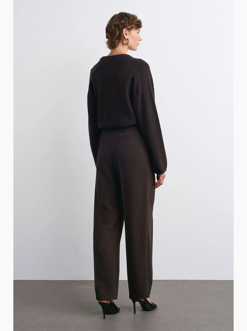 Pantalon palazzo taille haute en crêpe dilvin Marron chocolat - Kiabi