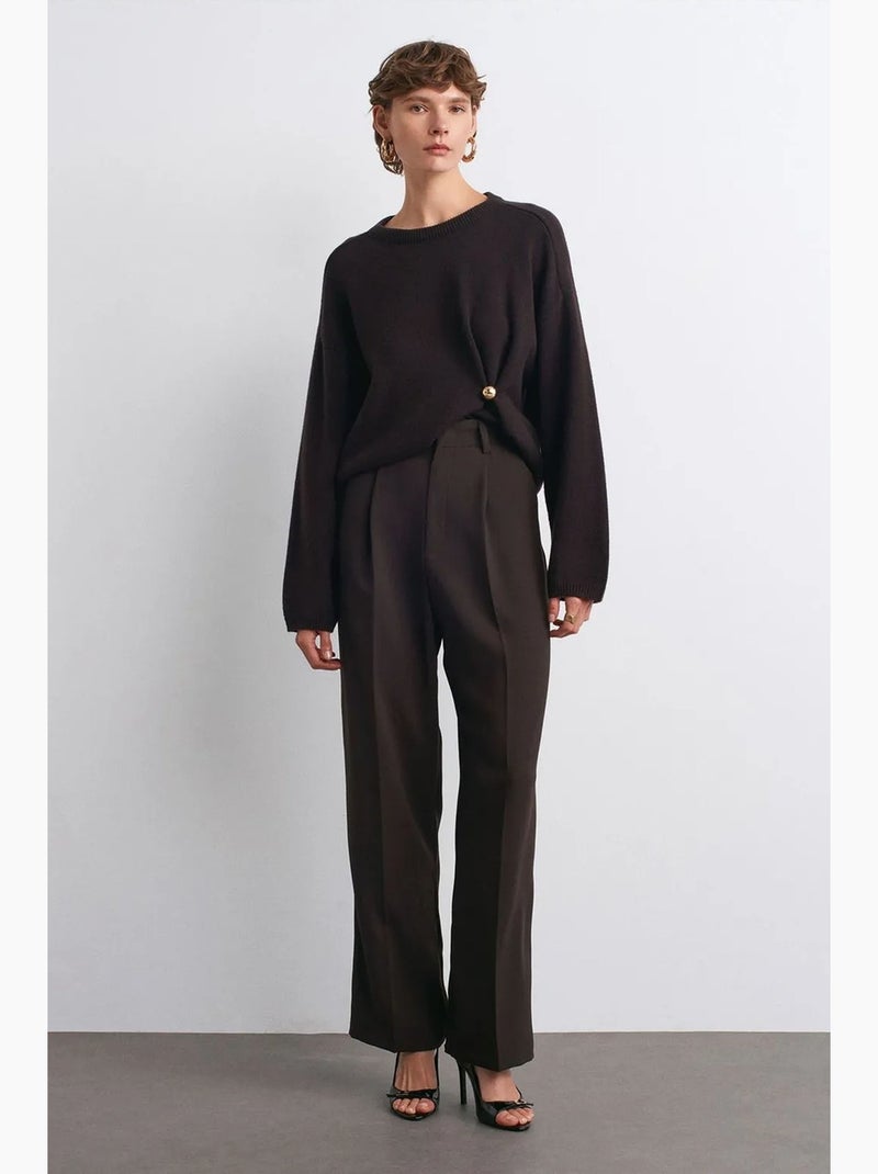 Pantalon palazzo taille haute en crêpe dilvin Marron chocolat - Kiabi