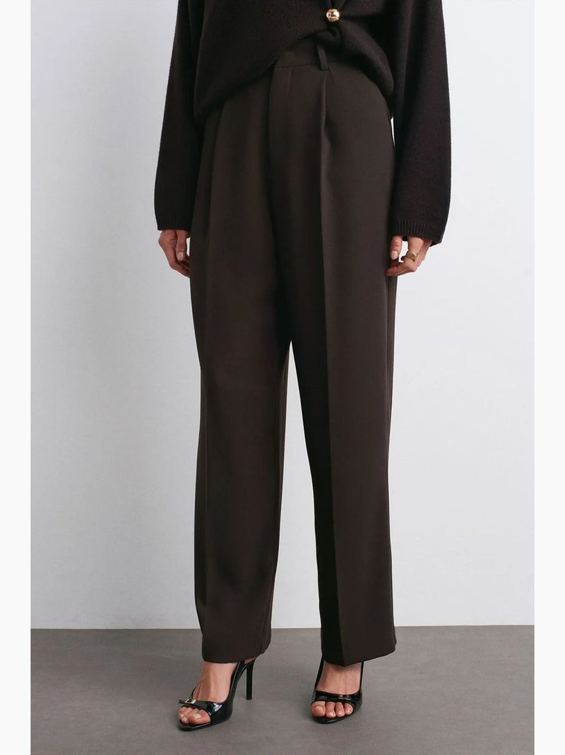 Pantalon palazzo taille haute en crêpe dilvin Marron chocolat - Kiabi