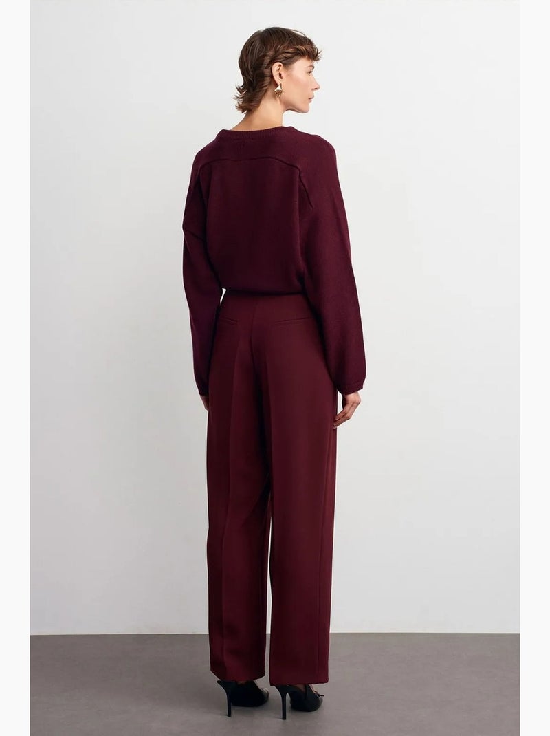 Pantalon palazzo taille haute en crêpe dilvin Rouge bordeaux - Kiabi