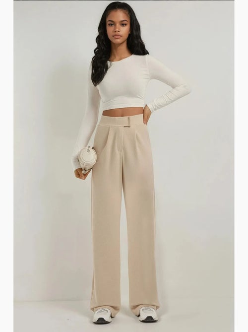 Pantalon palazzo taille haute en crêpe élastique hiccup - Kiabi Pantalon palazzo taille haute en crêpe élastique hiccup - Kiabi