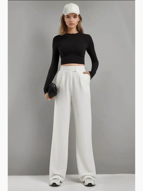 Pantalon palazzo taille haute en crêpe élastique hiccup - Kiabi Pantalon palazzo taille haute en crêpe élastique hiccup - Kiabi