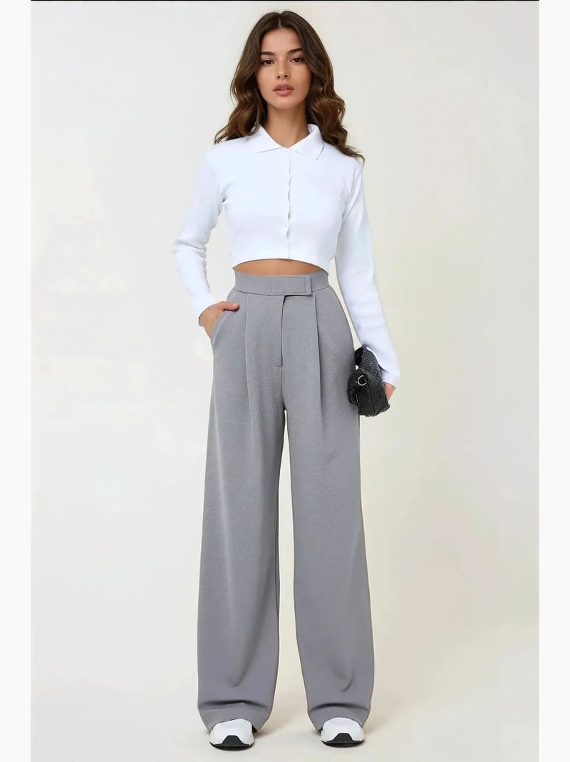 Pantalon palazzo taille haute en crêpe élastique hiccup Gris - Kiabi