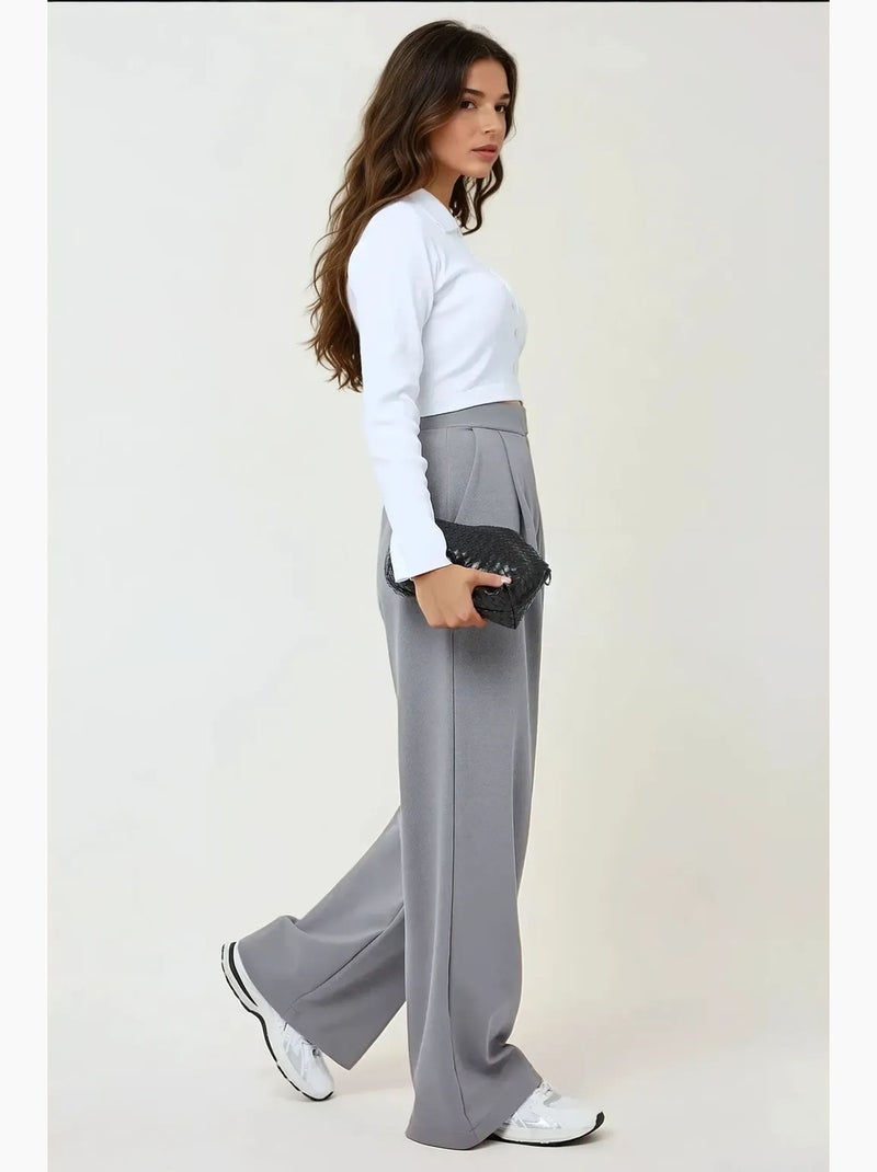 Pantalon palazzo taille haute en crêpe élastique hiccup Gris - Kiabi